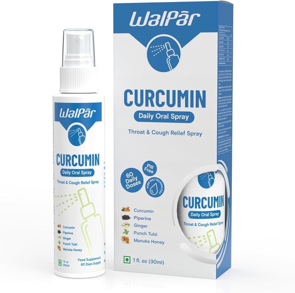 Curcumin Oral Spray - A Natural Blend with Curcumin, Piperine, Ginger Extract, Punch Tulsi, and Manuka Honey | 30ml 1 fl. oz | 60 Days Supply