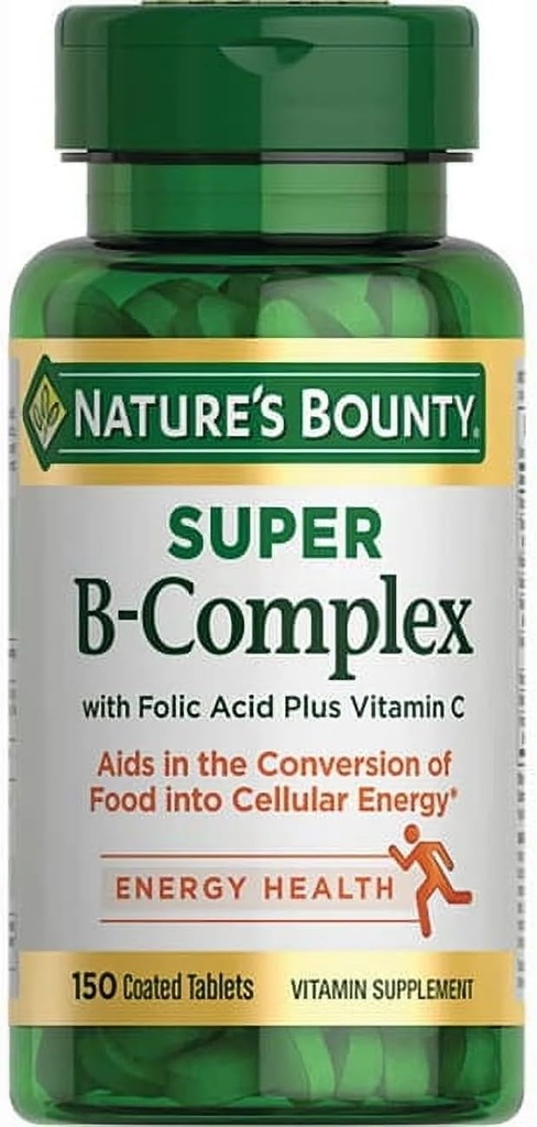 Nature's Bounty Super B-Komplex mit Folsäure Plus Vitamin C, 300 Tabletten (2 X 150 Graf Flaschen)