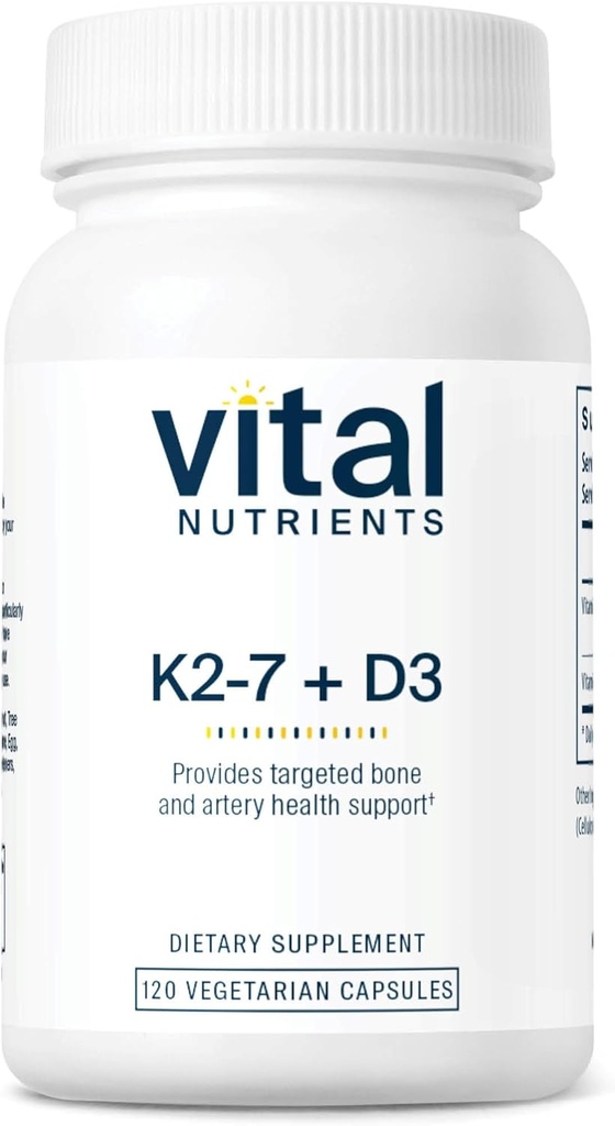 Vital Nährstoffe Vitamin D3 + K2 | 2000 IU | Vitamin D3 K2 Nahrungsergänzungsmittel | Vitamin D Komplex für gesunde Calcium-Level, Muskel- und Knochengesundheit | Gluten, Milch, Soja Frei | 120 Kapseln