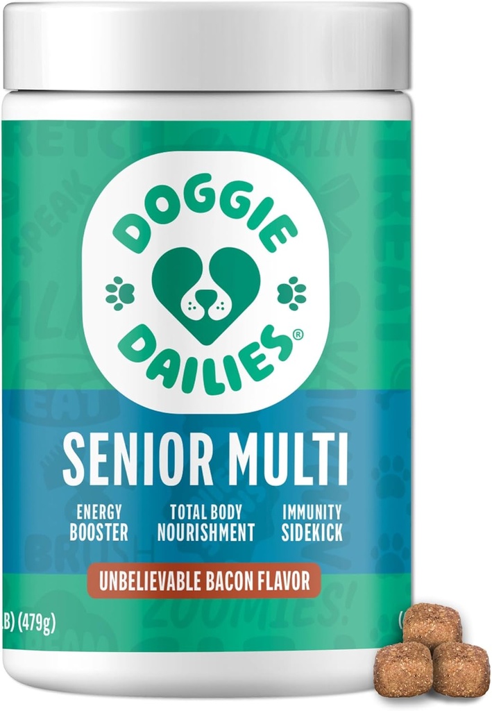 Doggie Dailies Senior Essentials Multivitamin für Hunde Soft Chews | Advanced Dog Multivitamin | Nutritional Support für Gelenke, Haut und Mantel, Verdauung und das Immunsystem | Bacon Flavor | 120 Count