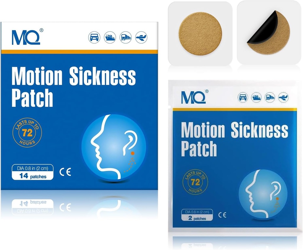 MQ 84ct Motion Maladie Patches non somnolentes, Maladie de la mer Patches pour les essentiels de voyage de croisière, Patch imperméable derrière l'oreille pour avion de voiture Altitude Maladie, Long Dernier 72H