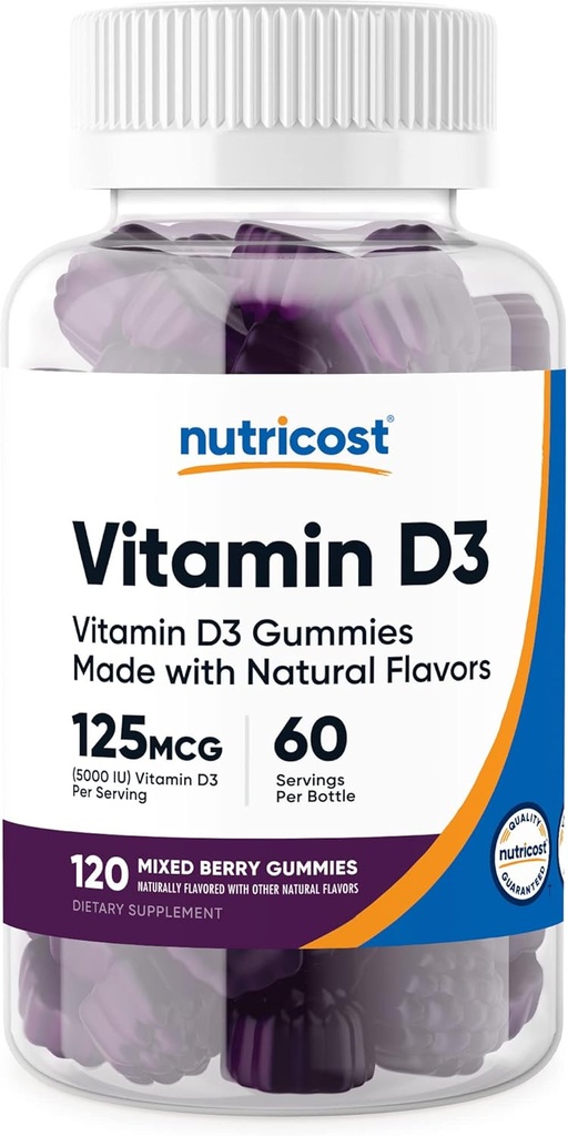 Nutricost Vitamin D3 Gummies 5.000 IU (125mcg), 120 Gummis - Gemischte Beere geflammt, 60 Servierungen