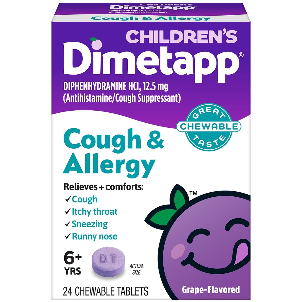 Dimetapp Kinder Husten & Allergy Kaubar, 24 Tabletten, Trauben