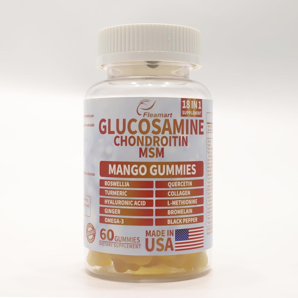 Glucosamin Chondroitin-Gummien mit MSM 60 CT Zucker kostenlose Glucosamin Chondroitin-Gummien Dreifache Stärke für gemeinsame Gesundheit und Immununterstützung für Erwachsene, Männer und Frauen - Mango Flavor