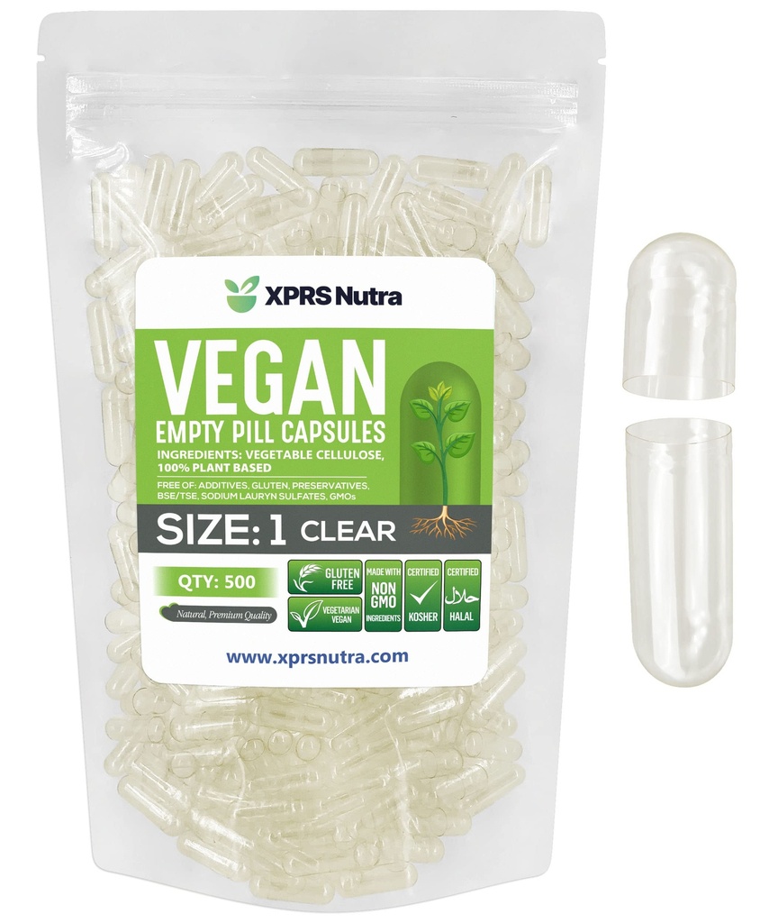 XPRS Nutra Taille 1 Capsules vides - 500 Compter Capsules vides vides Vegan - Pilules végétariennes - Bricolage Capsules végétales Remplissage- Bouchons de pilules pour Do-It-Youlf Suppléments