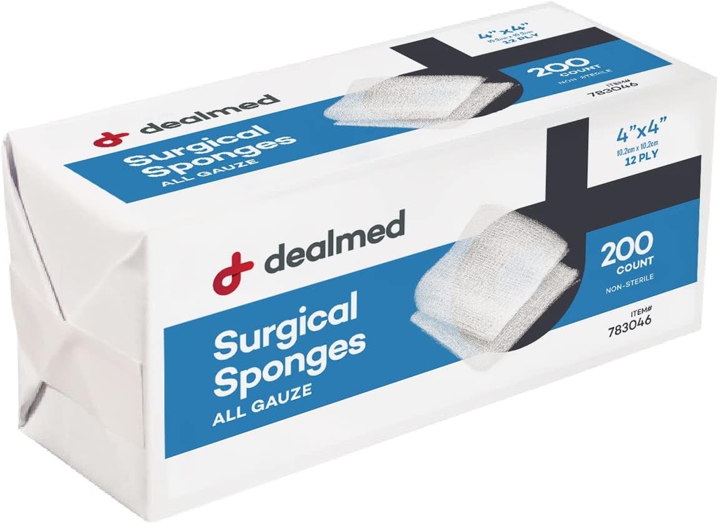 4" x 4" Chirurgische Sponges, 12-Ply, Absorbent Woven Gauze Pads, Non-Sterile Wound Care für First Aid Kit und medizinische Einrichtungen, 200 Count (Pack von 1)