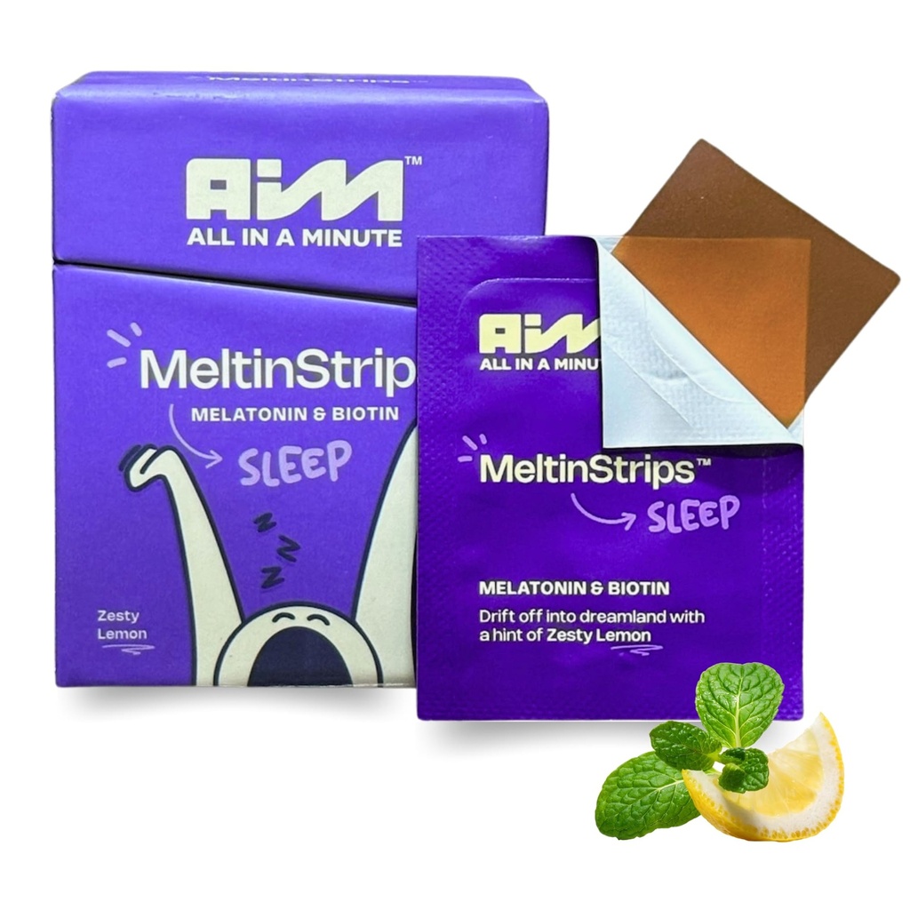 MeltinStripsTM Strips de sommeil à action rapide avec 5 mg de mélatonine, biotine, racine valériane, baume de citron et camomille