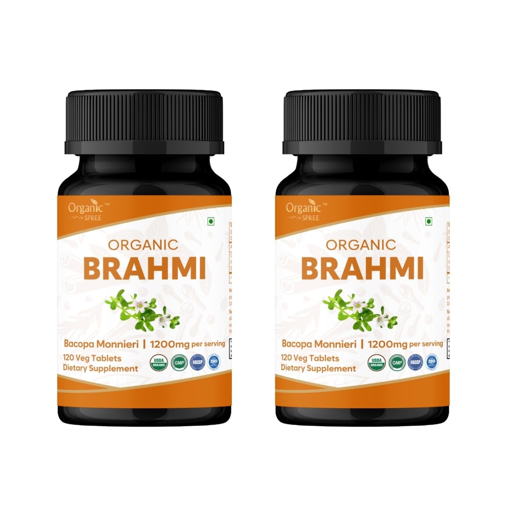 Brahmi 120 Tabletten – USDA Organic Bacopa Monnieri Supplement – Unterstützt Fokus, ruhig &amp; Gedächtnis – Kräuter Nootropic* - Paket von 2
