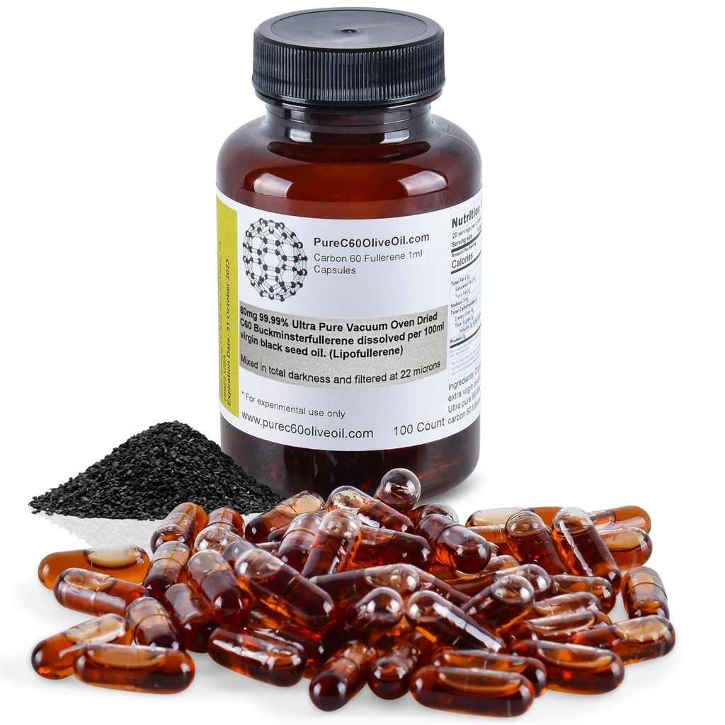 C60 Organic Black Seed Oil Capsules Capsules Pills 100ml / 3,4 Fl Oz - 99.99% Carbon 60 Sans solvant 80mg - Classe alimentaire - Carbon 60 Black Seed Oil - du principal producteur mondial