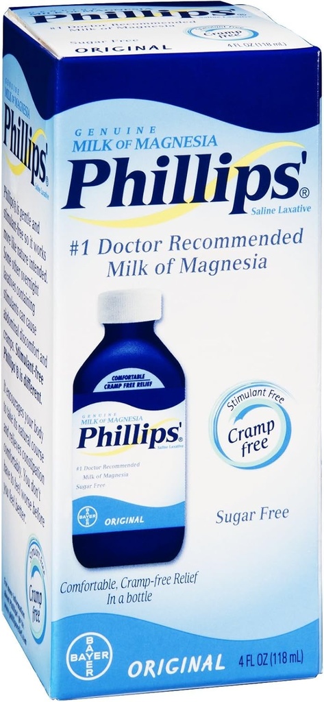 Philips' Lait de Magnésie Saline Laxative Original sans sucre, 4 oz