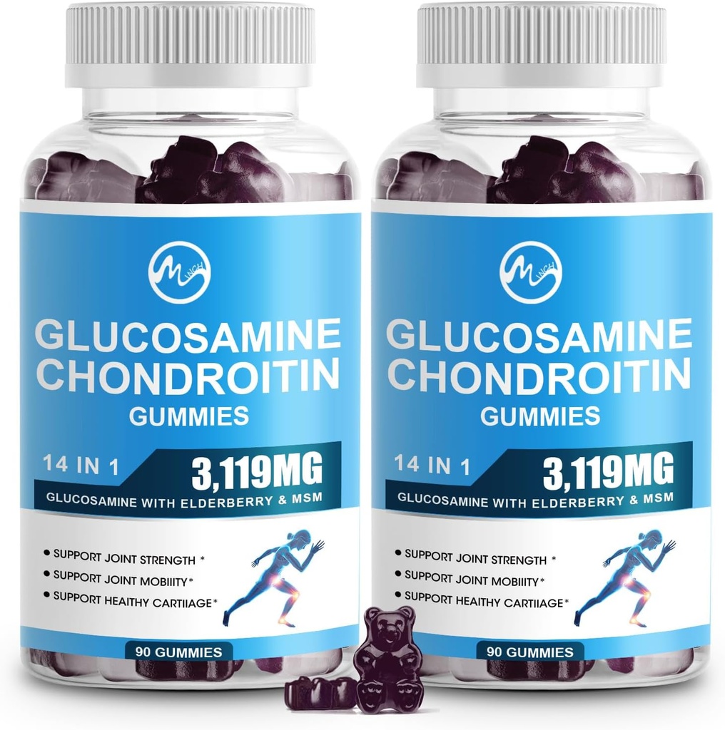 M inch Glucosamine Chondroitin Gummis, 1500mg Glucosamin & 1000mg MSM pro Servieren, Joint Support Supplement für Erwachsene, Elderberry Flavor, 45 Servierungen(Pack von 2)
