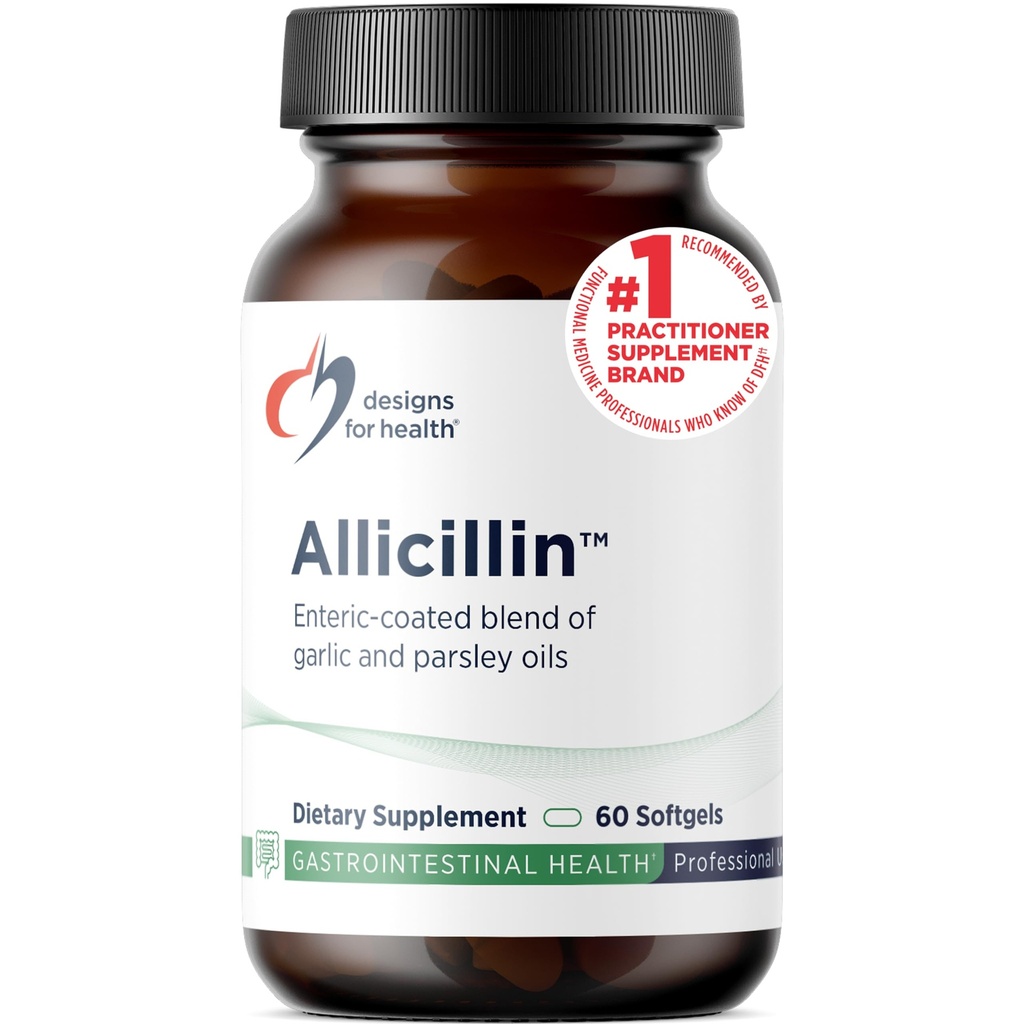 Designs für Gesundheit Allicillin - Allicin Supplement mit 200 mg Knoblauchöl + Petersilienöl - Knoblauchpillen mit starken Sulfiden - Enteric beschichtet, um Geruch zu reduzieren, Nicht-GVO (60 Softgels)