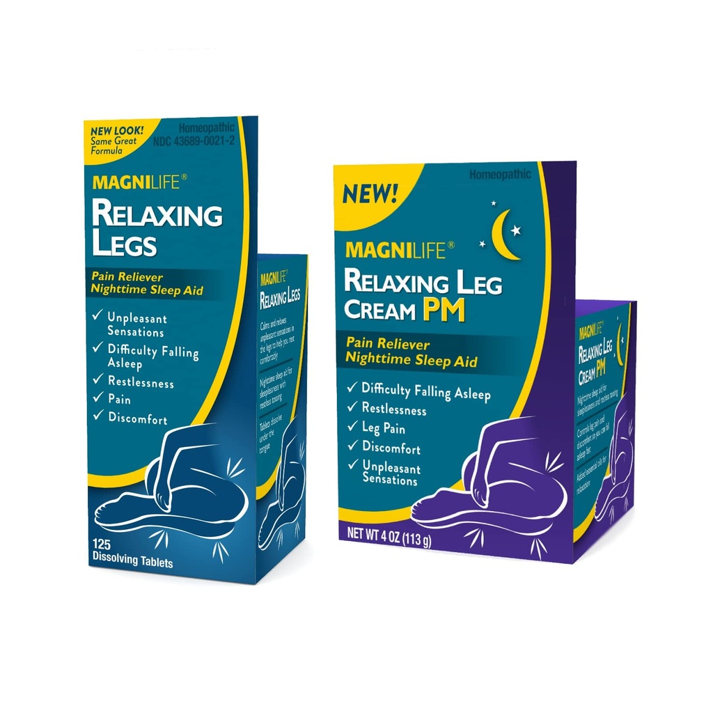 MagniLife Relaxing Jambes 125 Comptez rapidement Dissolve Comprimés Relaxing Jambe Crème PM 4oz Jar Jambes sans repos
