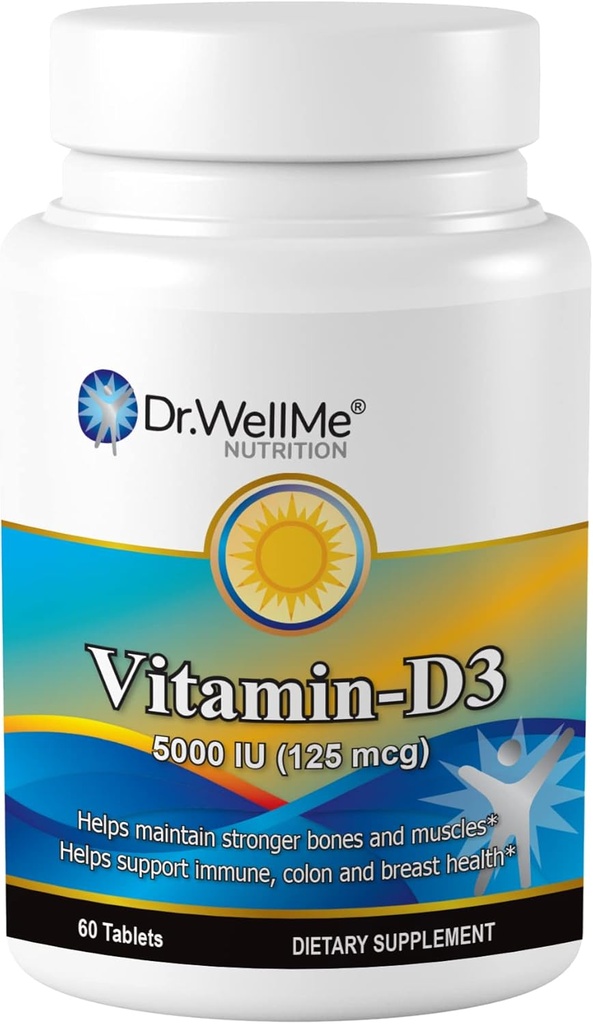 Vitamin D3-5000 IU, Extra Strength Nahrungsergänzungsmittel für Knochen, Muskel- und gesunde Immununterstützung, 60 Tabletten für 2 Monate Lieferung