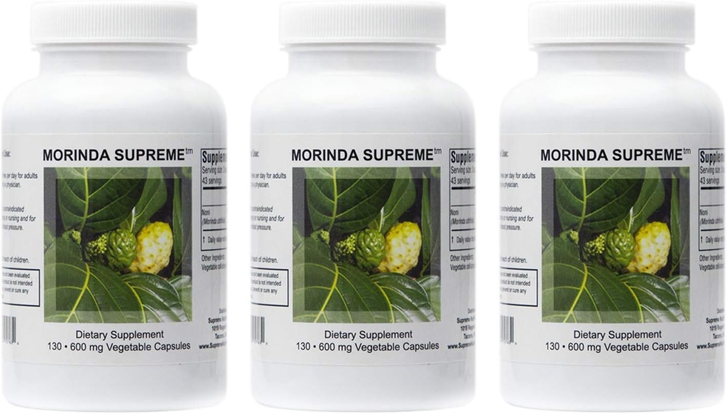 Supreme Nutrition Morinda Supreme, 130 Ganze Noni Frucht Vegetarische Kapseln | 3 Pack