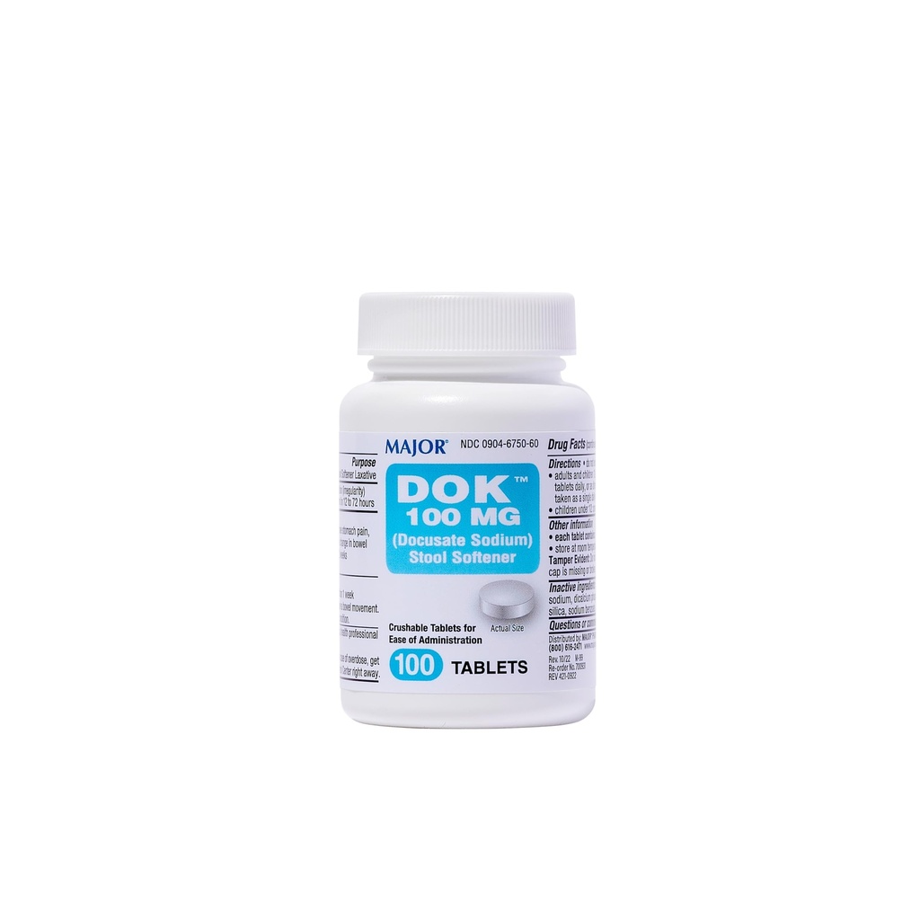 MAJOR Docusate Sodium 100 mg - Hocker Weichspüler Tabletten für Trinkhilfe - Hilft Stop Constipation - Hocker Weichspüler für Frauen, Männer und Kinder Alter 12+ - 100 Tabletten (1 Packung)