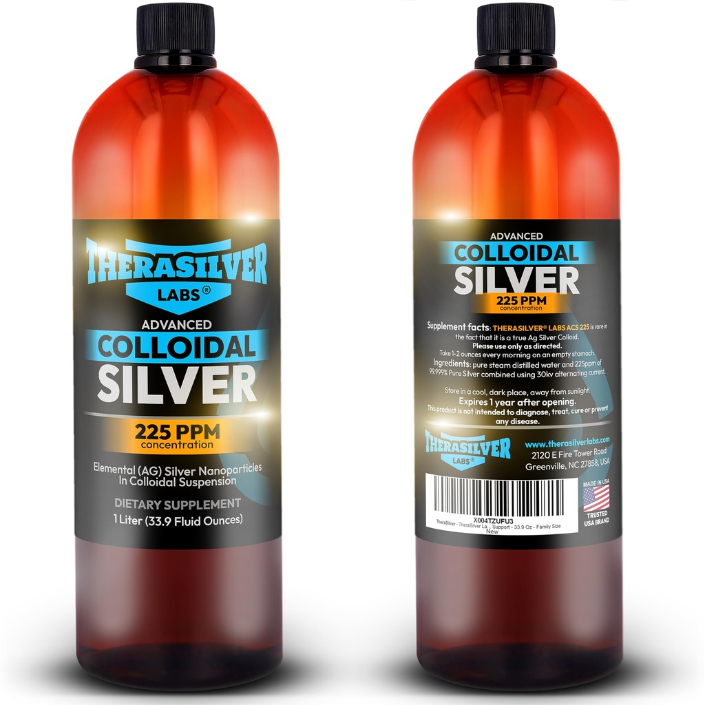 TheraSilver-TheraSilver Labs ACS 225-Advanced Colloidal Silver Liquid-225 PPM-Pure Bioactive Nano Particules pour le support immunitaire-32 Oz-Famille Taille
