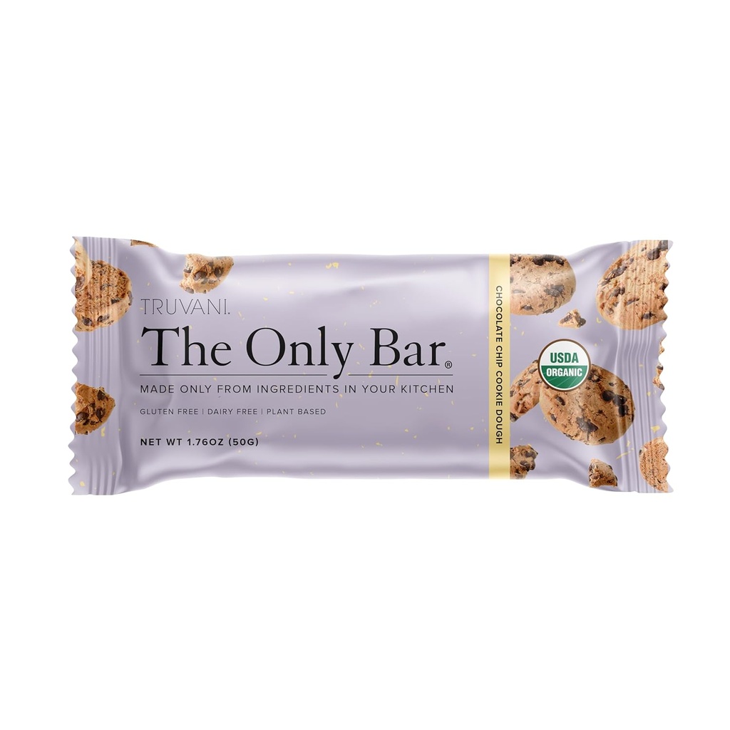 Truvani Plant Based Snack Bars | Chocolate Chip Cookie Dough 1 Pack | 5g Protein | USDA Organic and Vegan | Die einzige Bar | Dairy, Soy und Gluten Free | Individuell Wrapped