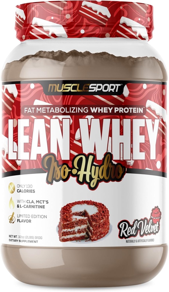 Musclesport Lean Whey Revolution™ Protein Powder - Whey Protein Isolate - Low Calorie, Low Carb, Low Fat, Incredible Flavors - 25g Protein per Scoop - 2lb Red Velvet