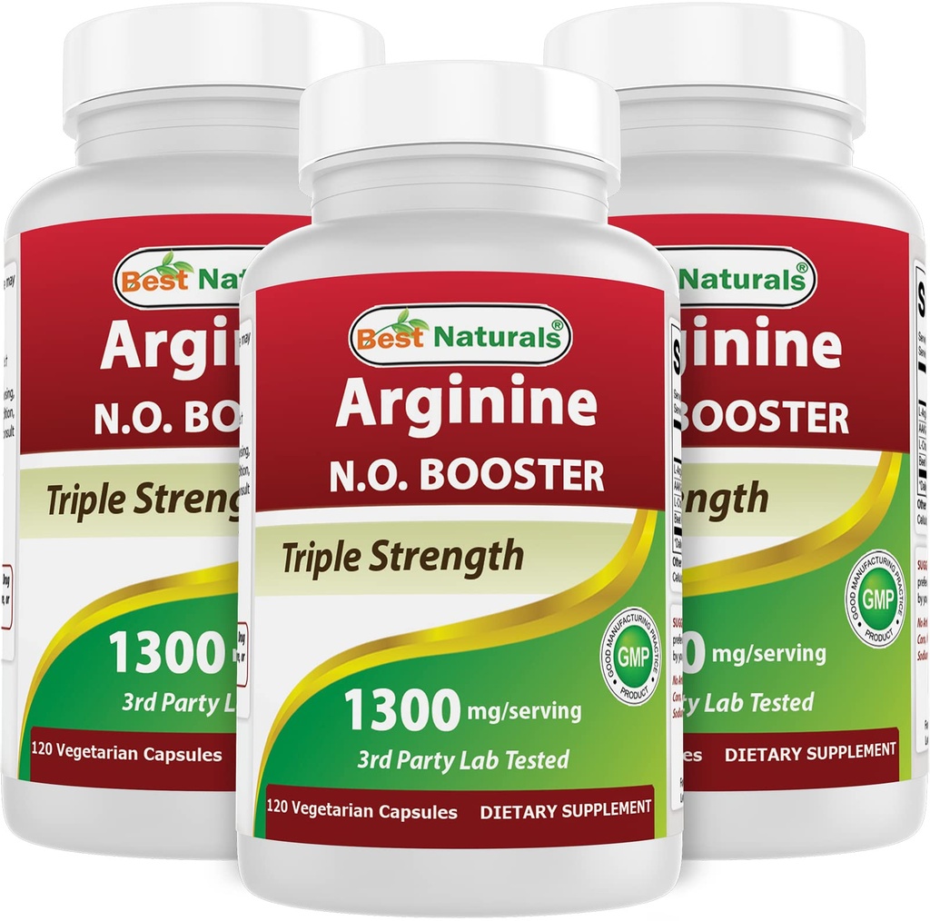 Best Naturals L-Arginin NO Booster Triple Stärke 1300 mg Servieren 120 Veg Kapseln (120 Count (Pack von 3))