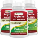 Best Naturals L-Arginin NO Booster Triple Stärke 1300 mg Servieren 120 Veg Kapseln (120 Count (Pack von 3))