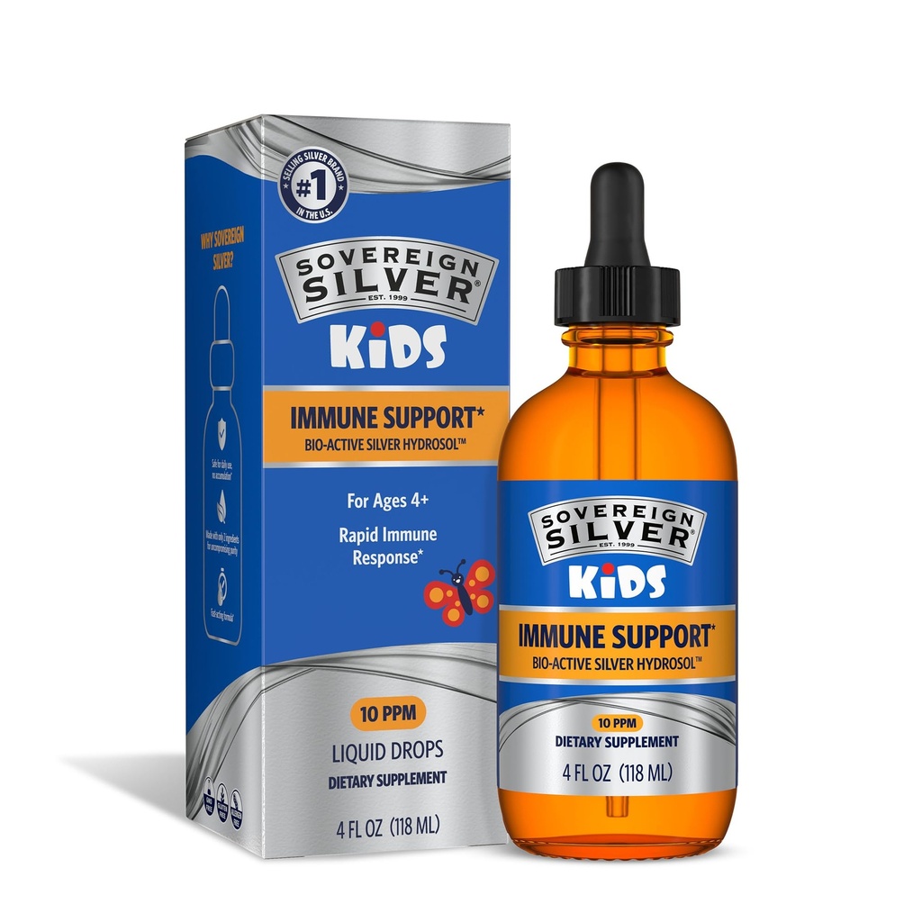 Sovereign Silver Kids Immun Support - Kolloidales Silber, Bio-Active Silber Hydrosol, 10 ppm, Flüssigkeitstropfen, 4 Fl Oz, (118 mL)