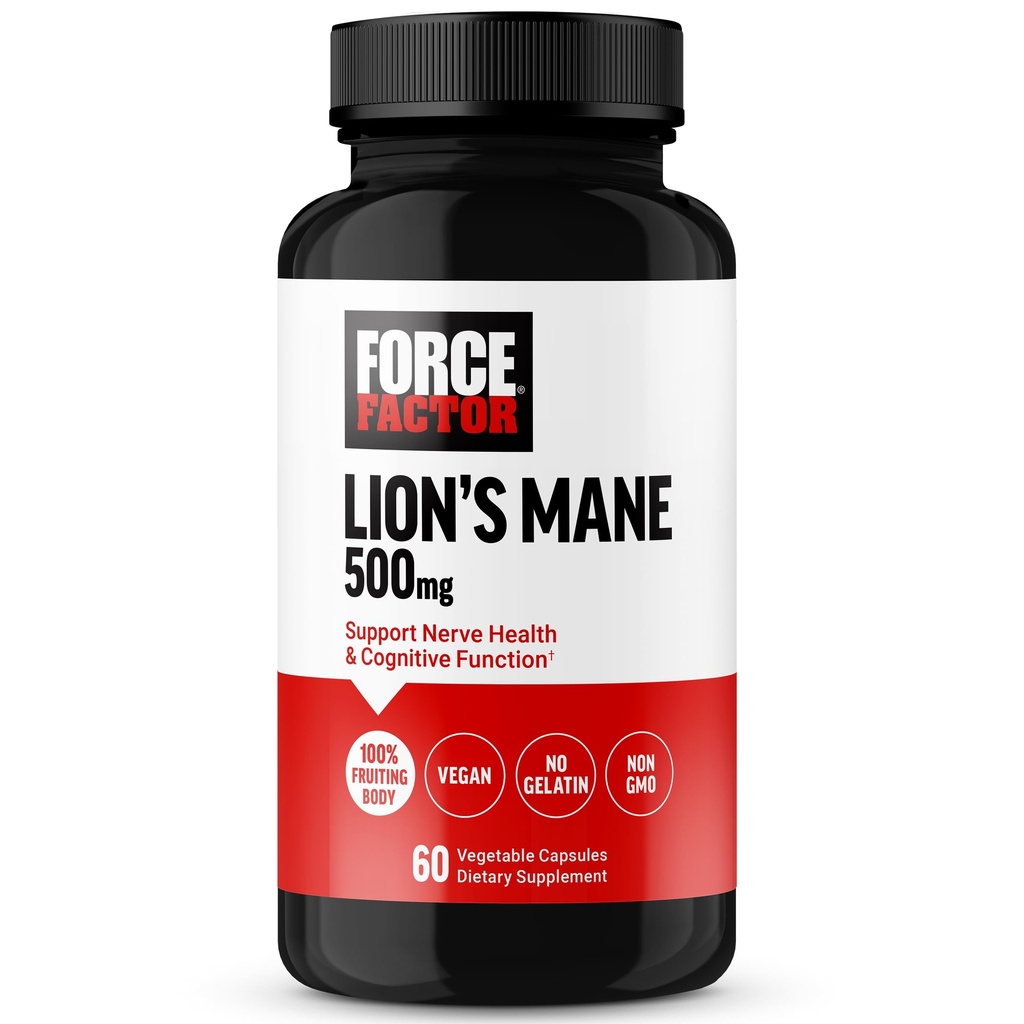 Facteur de force Lion, supplément de la Mane Capsules, supplément de mémoire et de focus, soutient la santé nerveuse et la fonction cognitive, fait avec 100% corps fruitier, végétalien, pas de gélatine, non-OGM, 60 capsules végétales