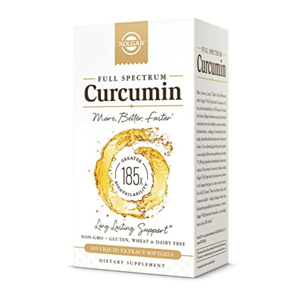 Solgar Curcumin plein spectre - 105 LiCaps - Absorption supérieure - Santé cérébrale, articulaire et immunitaire - Vegan, sans gluten, sans OGM, sans produits laitiers - 105 portions