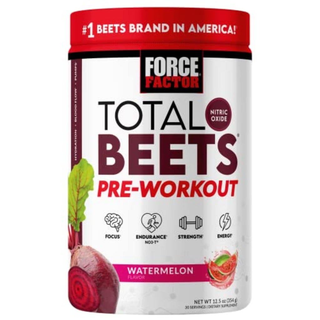FACTEUR DE FORCE Betteraves totales Poudre de pré-travail pour stimuler l'énergie et l'endurance, augmenter la force et améliorer le débit sanguin et les pompes, supplément à l'oxyde nitrique avec poudre de racine de betterave, pastèque, 30 portions