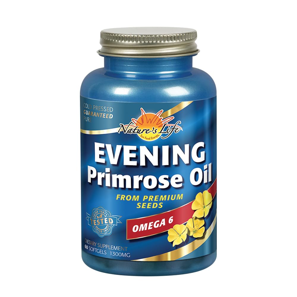 Nature's Life Evening Primrose Oil 1300 mg | PMS und Menopause Balance Unterstützung für Frauen | Hautgesundheit | 60ct