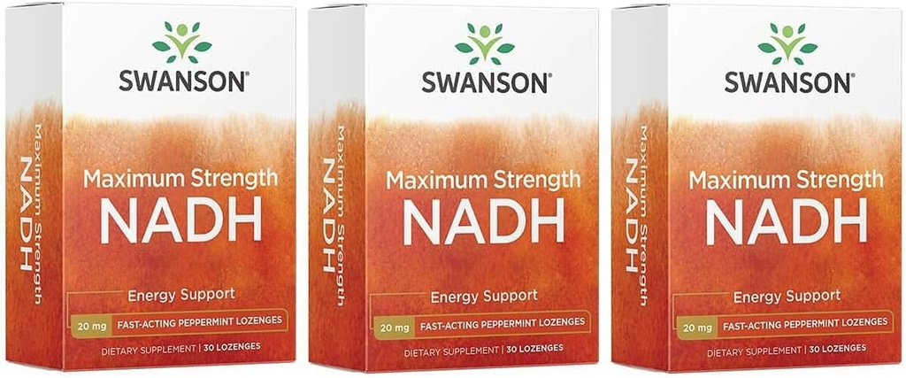 Swanson Maximum Strength NADH - Fast-Acting Peppermint Lozenges zur Förderung der Gehirngesundheit und Energie-Unterstützung - Vitamin B3 Coenzym zu helfen, Fett zu bekämpfen - (30 Tabletten, je 20mg) 3 Pack