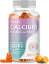 Calcium Magnesium Zink-Gummien mit Vitamin D3 & K2 - Hohe Potenz Enhanced Absorption -60 Orangen-Gummien geflammt.