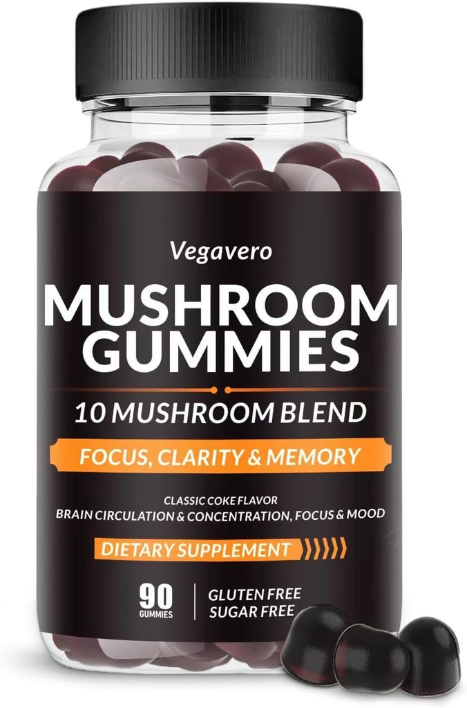 Vegavero Mushroom Gummi - 10x Pilzmischung - Pilzkomplex - Pilzergänzung (90 Chews) Classic Coke