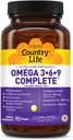 Country Life Omega 3-6-9 Complete Supplement - 1.534mg Omega Fatty Acids - Unterstützt Herz-Kreislauf-, Gehirn-, Haut- & Immun-Gesundheit - Certified Gluten Free, Non-GMO - 90 Softgels