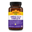 Country Life Omega 3-6-9 Supplément complet - 1,534mg Acides gras oméga - Soutient la santé cardiovasculaire, cérébrale, cutanée et immunitaire - Certifié sans gluten, sans OGM - 90 Softgels
