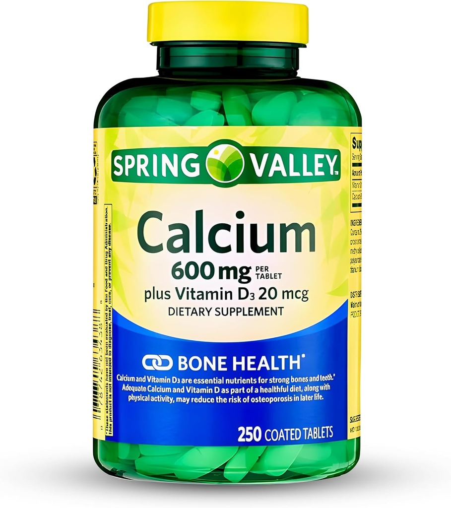 Spring-Valley Calcium Supplement-Calcium 600 mg with Vitamin d3 for Stronger Bone Health-250 Tablets