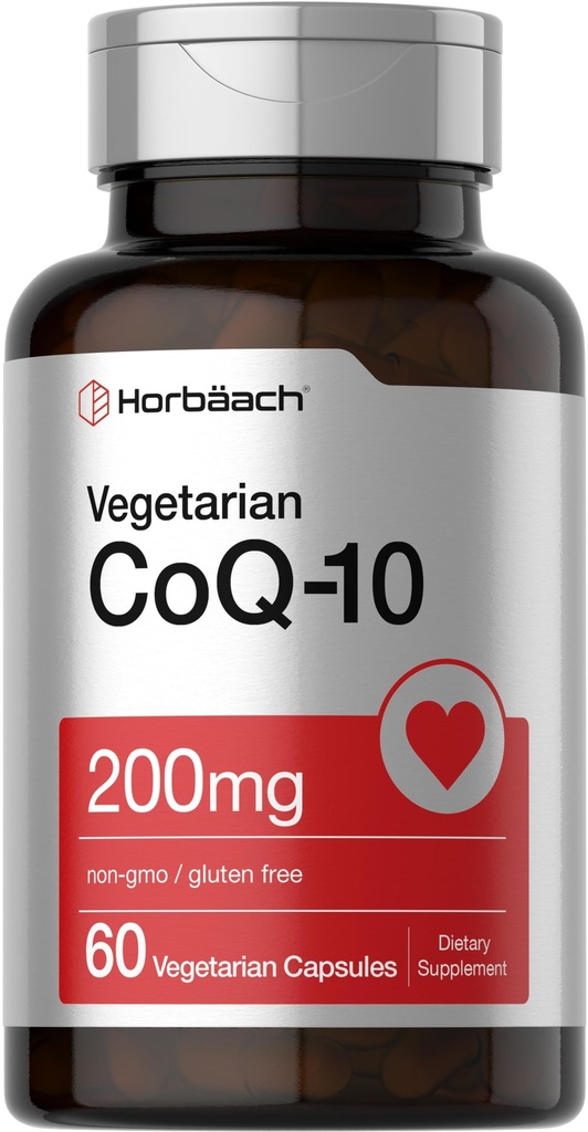 Horbäach CoQ10 200mg | mit schwarzem Pfeffer Extrakt | 60 Kapseln | Vegetarisch, Non-GMO, Glutenfreie Ergänzung