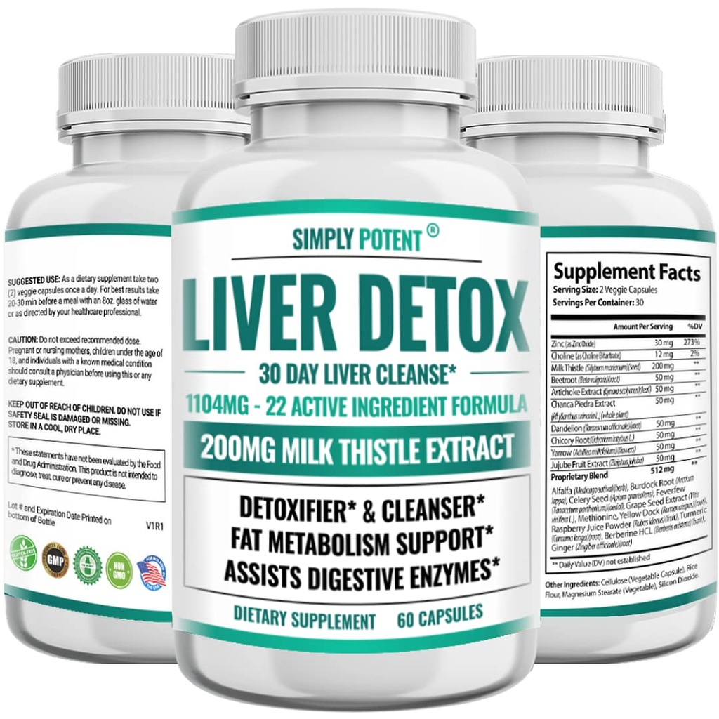Liver Cleanse Detox & Repair Supplement, Artichoke Extract Liver Health Formula w 22 Kräuter für Liver Support, Liver Detox Cleanse Pillen - Milch Thistle Dandelion Turmeric Ginger Beet Zinc, 60 Kapseln
