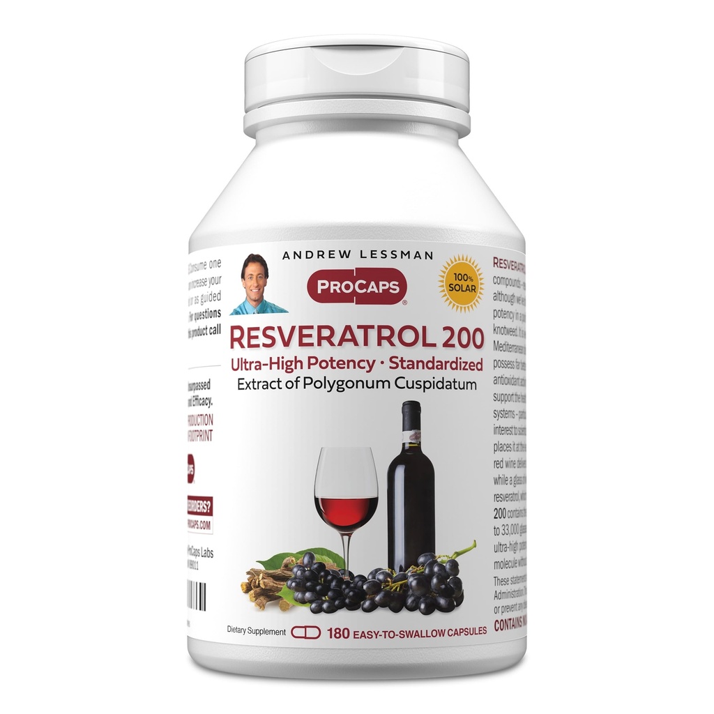 ANDREW LESSMAN Resveratrol-200mg - 180 Kapseln - Red Wine's Beneficial, Naturally Occurring Antioxidant, Ohne Alkohol. Zusatzstoffe frei