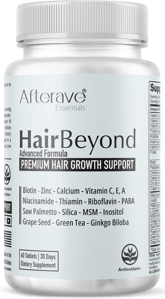HairBeyond Fortgeschrittene Haarwachstum Formel verbessert Follicle & Scalp Stärke für stärkeres Wachstum, Haarausfall Schutz, Vitamin A, C, E, B Complex Saw Palmetto Silica Zink Calcium Niacin Thiamin Biotin
