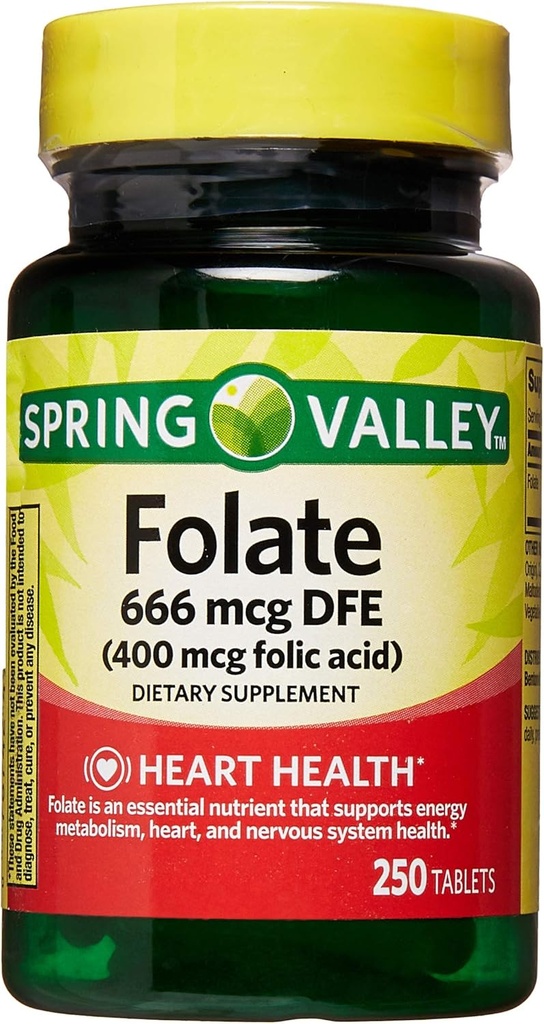 Spring Valley - Acide folique 400 mcg, 250 comprimés