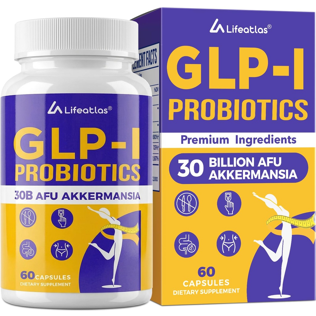 Lifeatlas GLP ONE Supplement Probiotic | GLP ONE mit 30 Billion AFU Akkermansia Probiotic, GLP ONE Probiotics for Women and Men, Daily GLP ONE Supplement, 1 Pack
