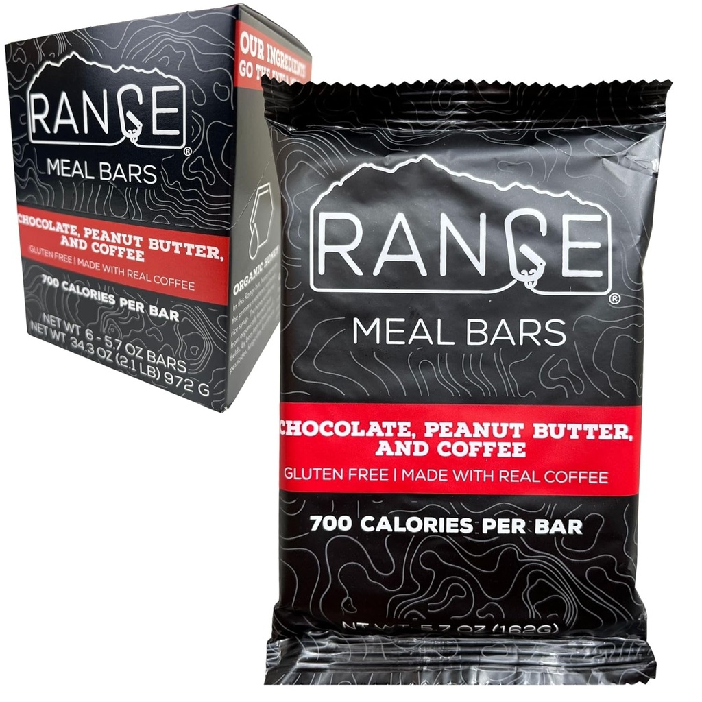 Bar-repas - Bars de repas à haute teneur en calories - Bars sans gluten - Repas d'emballage - 6 paquets (chocolat, beurre d'arachide et café)
