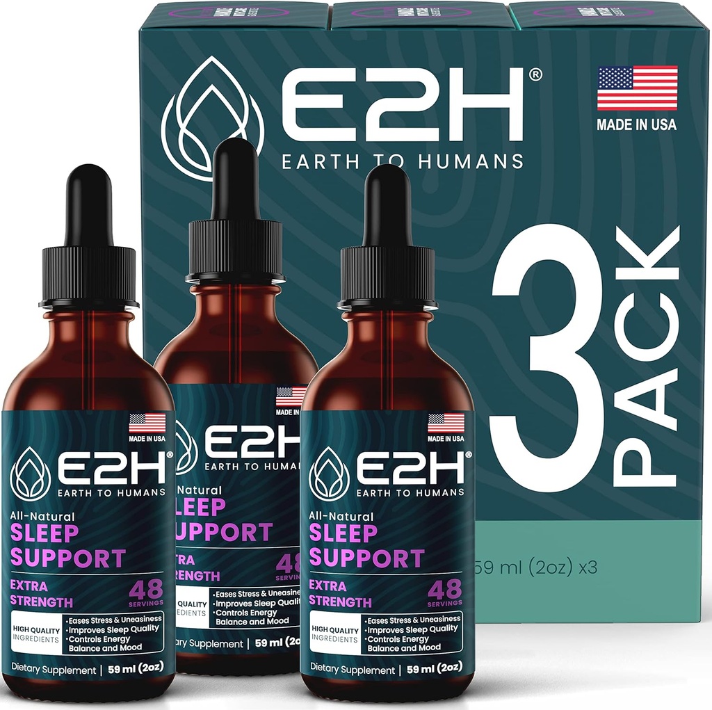 Aide naturelle au sommeil E2H - Mélatonine liquide avec camomille, théanine - mieux dormir, plus profond, plus long - végétalien, sans OGM - fournit un soulagement du stress (3 bouteilles)