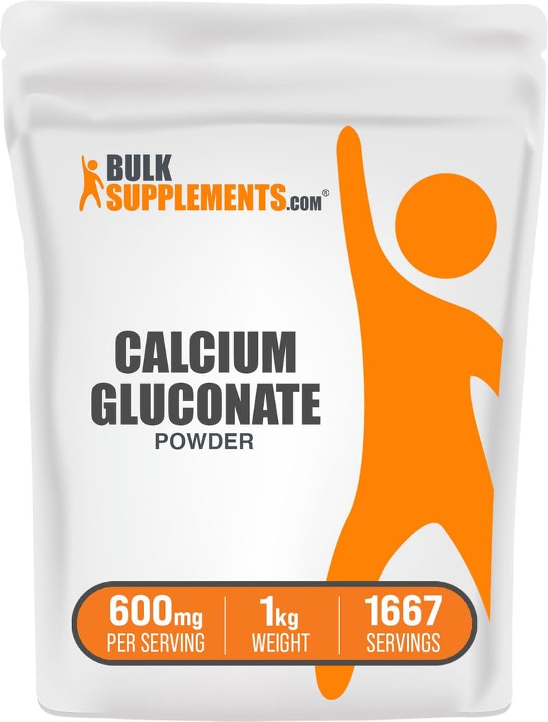 BulkSupplements.com Calcium Gluconate Powder - Kalziumergänzung, leicht absorbiert - Unflavored & Glutenfrei, 600mg pro Servierung, 1kg (2.2 lbs) (Pack von 1)