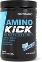 NutraBio Amino Kick – BCAA-Pulver mit natürlichem Koffein – Aminosäuren-Ergänzung für Energie, Hydration & Recovery – BCAAs, Elektrolyte & Aminosäuren – Blaue Himbeere, 30 Portionen