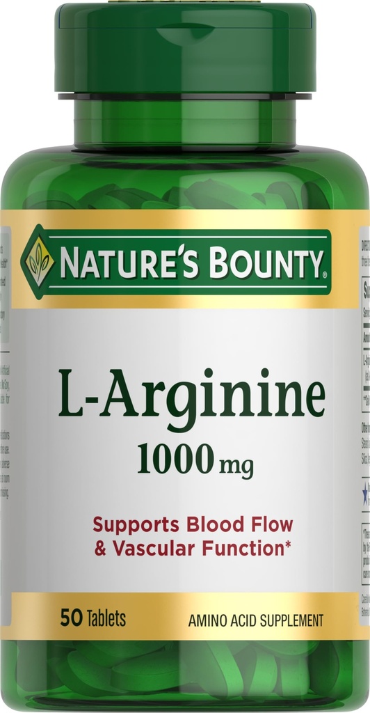 Nature’s Bounty L-Arginine 1000mg zur Unterstützung von Blutfluss und Gefäßfunktion – Non-GMO, Glutenfrei, 50 Tabletten