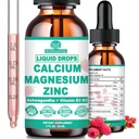 Calcium Magnésium Zinc D3 avec Magnésium Calme Glycinate Plus Ashwagandha, L-Theanine, Calcium liquide avec Vitamine D3 et supplément de magnésium pour Immune, Os, Muscle, Mood & Sleep Support
