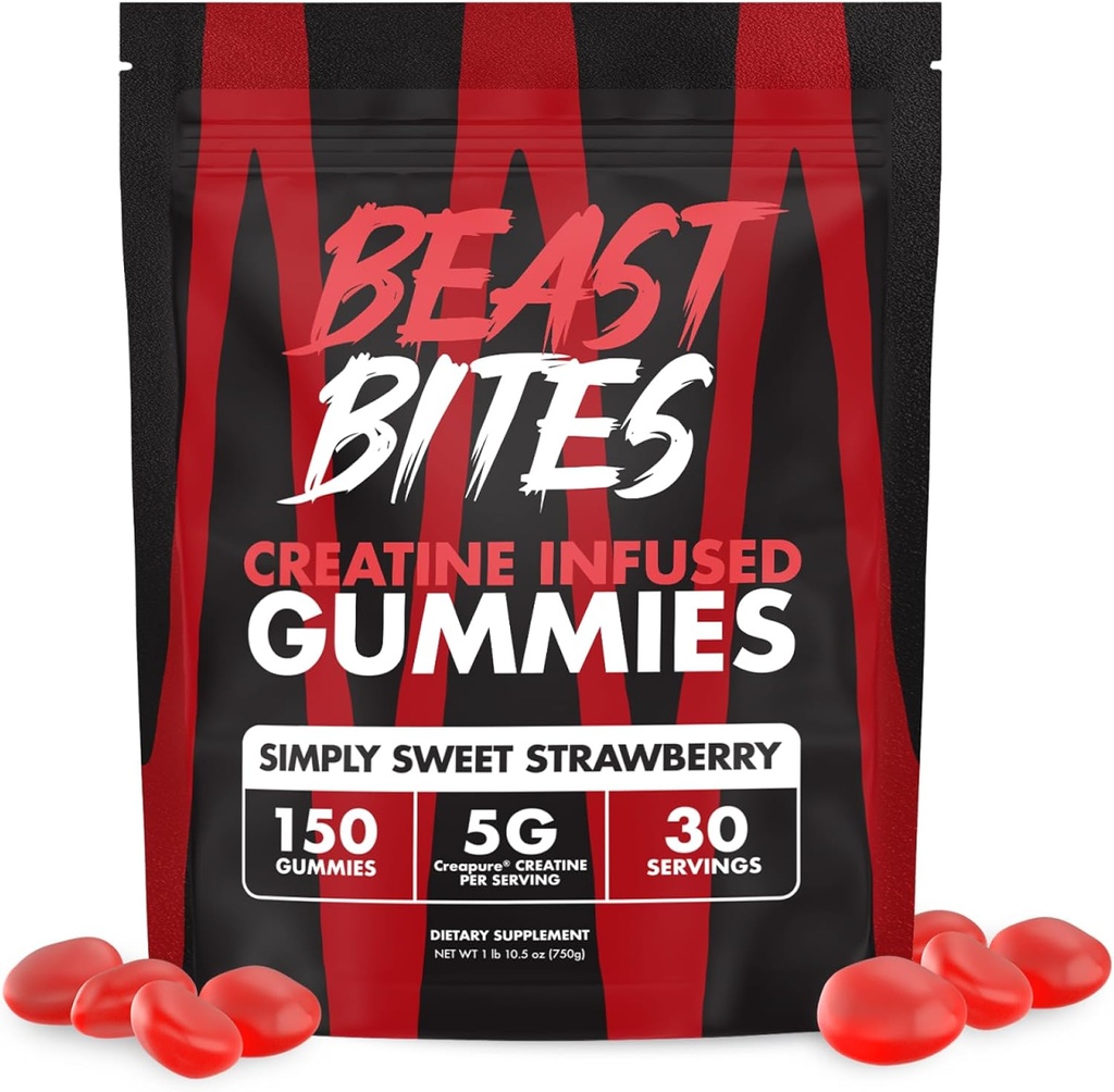 BEAST BITES - Creatine Infused Gummies - 5g Creapure Creatine Monohydrate Per Serving - NSF zertifiziert für Sport - 30 Servietten
