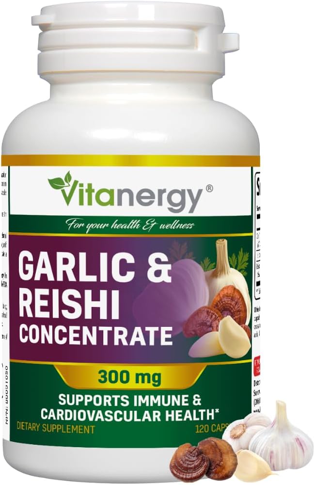 Knoblauch & Reishi Kapseln - Herz-Kreislauf-Gesundheit & Immun-Unterstützung - Potent ganze Brüste Extrakt, Kein Nachgeschmack - 120 Vegan Caps